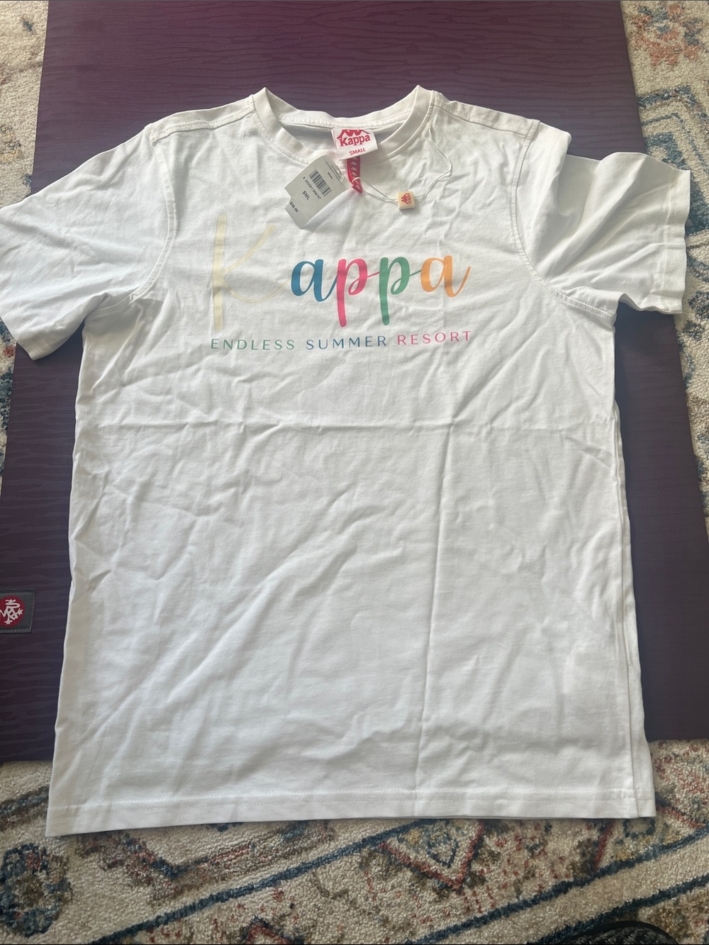 Kappa White Tee with Multicolor 'Kappa' Script